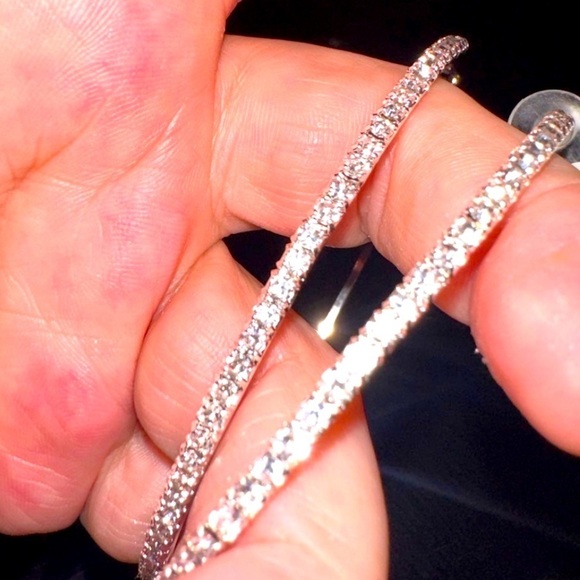 NEW~ Anthropologie Pavé Crystal Silver Hoop Earrings - Picture 3 of 8